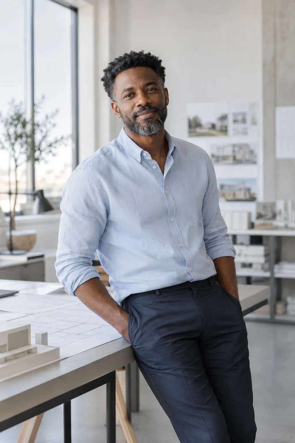 Entspanntes Businessporträt im Atelier