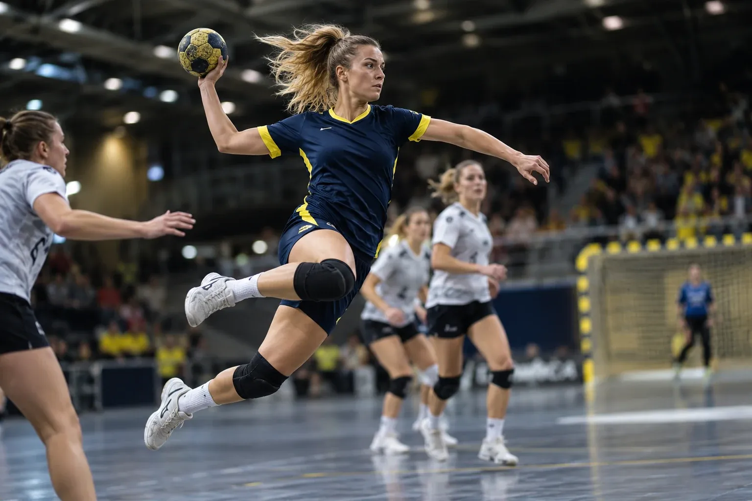 Handballspielerin beim Sprungwurf