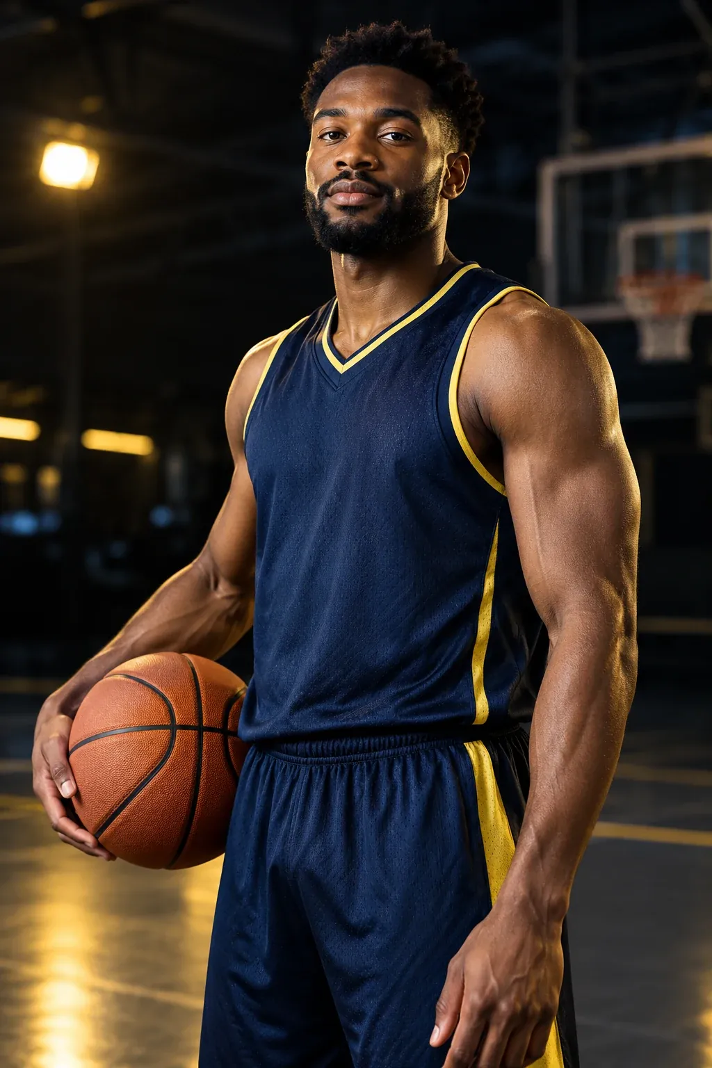 Basketballspieler mit Ball im Porträt