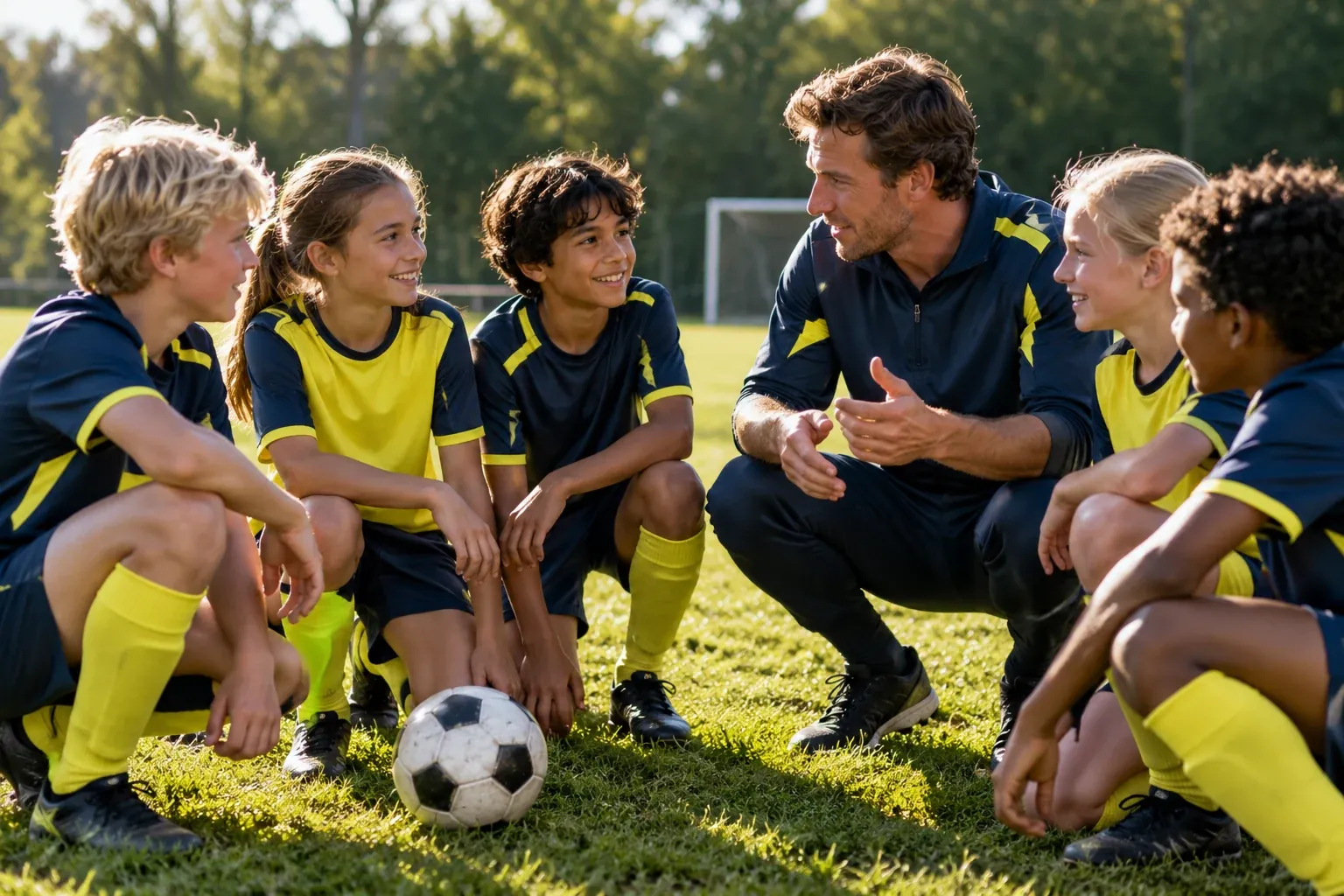 Jugendteam bei der Besprechung mit seinem Trainer